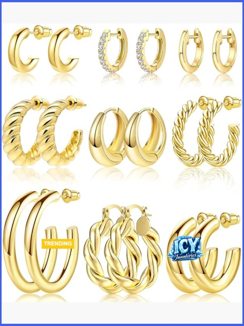 9 Pairs Gold Hoop Earrings Set Twisted Huggie Hoops 14K Gold Plated Lightweight
